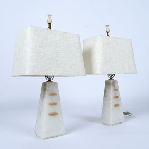 Art Deco inspired vintage alabaster white lamps