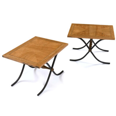 Pair of oak parquet side tables x base