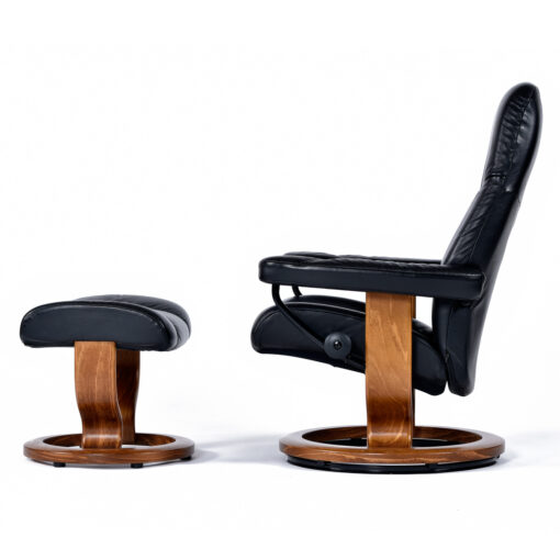 Ekornes Stressless black leather chair with matching ottoman