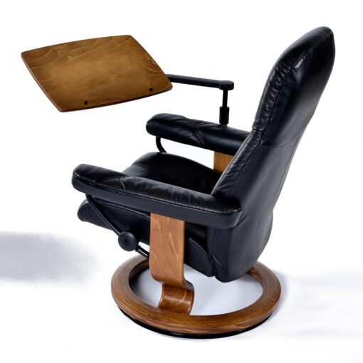 Ekornes Stressless black leather recliner with personal table