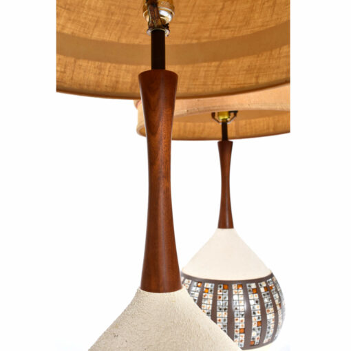 Mid-Century Modern lamps with walnut necks