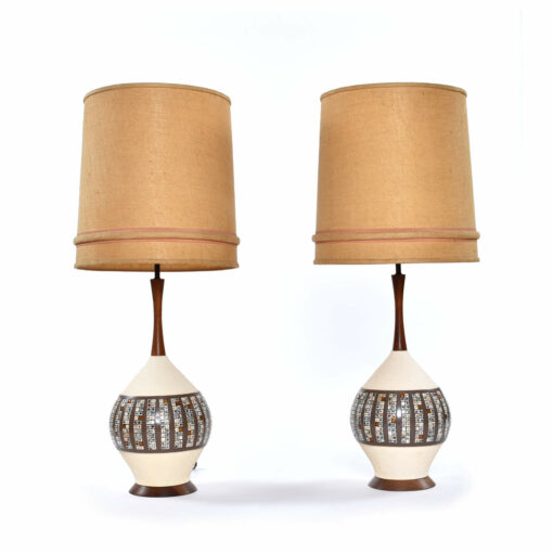 Pair of large Quartite Lamp Corp Mid-Century Modern Lamps with tile and walnut