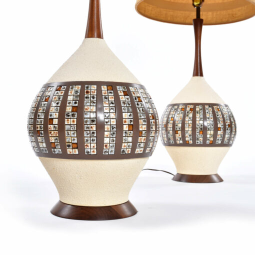 Tile covered Mid-Century Modern Lamps with walnut bases