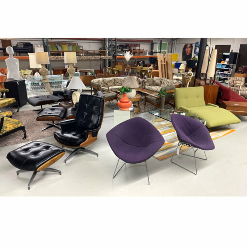 Heywood Wakefield lounge chair and Harry Bertoia diamond chairs