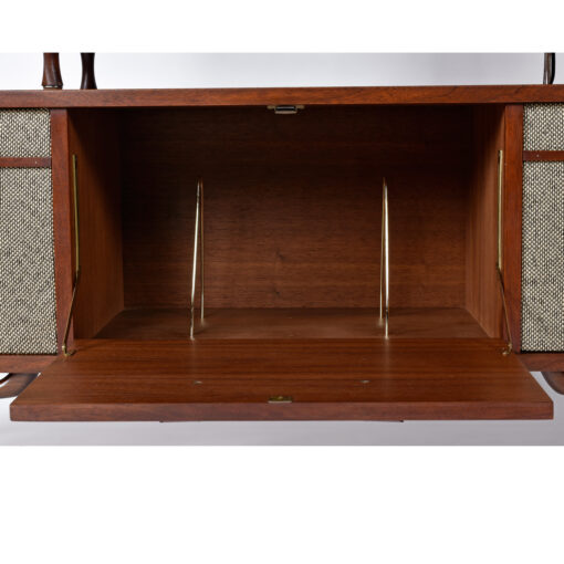 Mid-Century Modern record player console with record storage