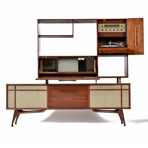 Mid-Century Modern dry bar record player stereo hutch