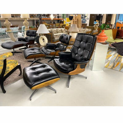 Heywood Wakefield lounge chair and Eames rosewood lounge chairs