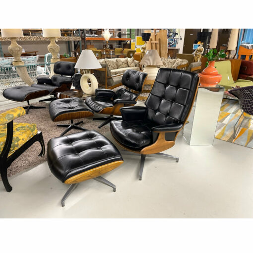 Heywood Wakefield lounge chair and Eames rosewood lounge chairs