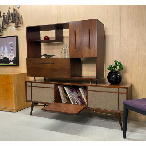Mid-Century Modern record player stereo with record storage