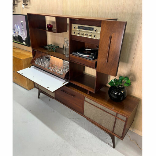 Two-piece hutch mid-century modern bar stereo