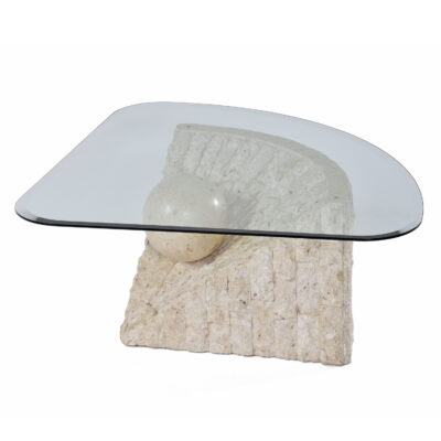 1980s stone orb glass coffee table