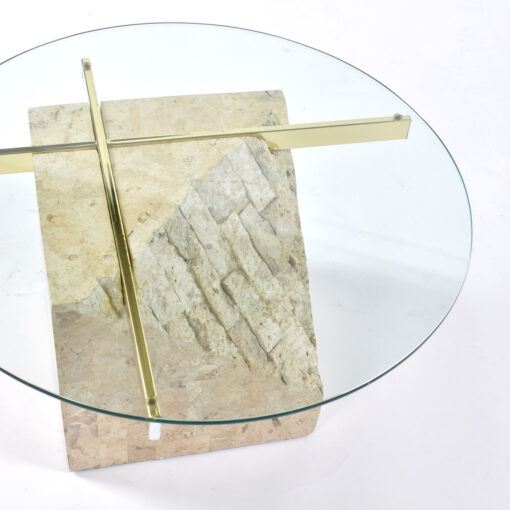 Brass cantilever tessellated stone side table