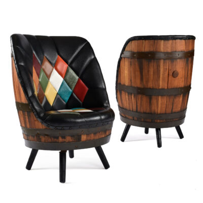 Pair of vintage whiskey barrel chairs