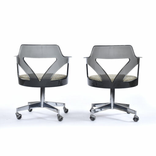 Back view Conwed smoked Lucite Space Age swivel chairs