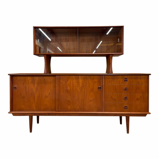 Vintage Danish teak two-piece china cabinet
