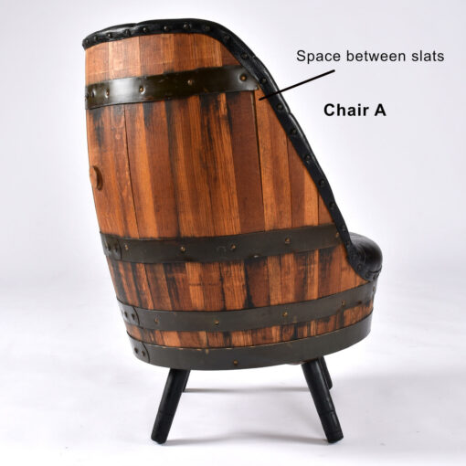 Spaces in wood on vintage whiskey barrel chair