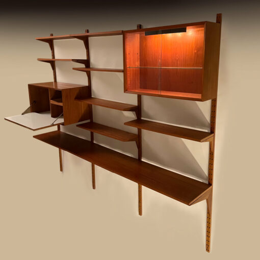 Lighted CADO Danish Teak wall shelving system