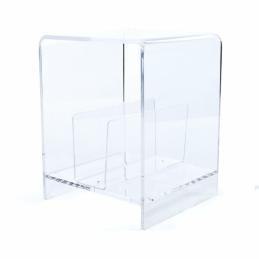 Lucite end table with slotted storage for magazines, books, records or files
