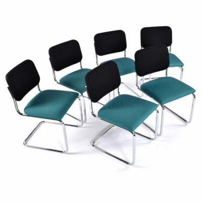 Set of six blue and teal Knoll Cesca chairs