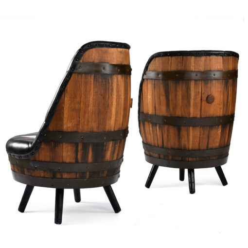 Pair of vintage whiskey barrel chairs by Brothers Furniture