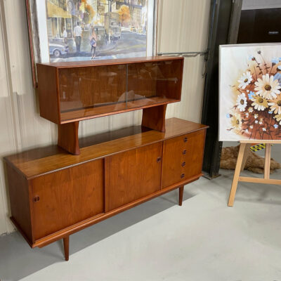 Two-piece Mid-Century Modern Danish teak modular hutch