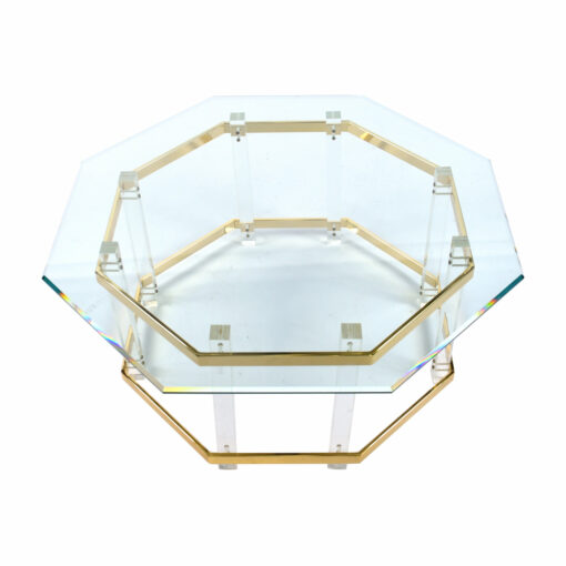 Top view of Lucite and brass glass topped coffee table