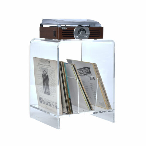 Clear acrylic end table with storage for records