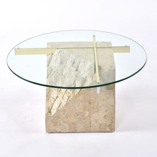 Round tessellated stone side table