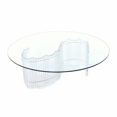 S shaped clear acrylic coffee table with round glass