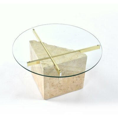 Tessellated mactan stone brass round end table