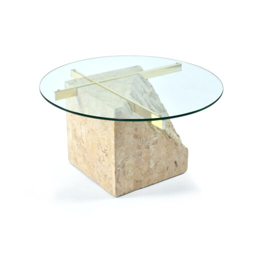 Tessellated stone brass cantilever side table