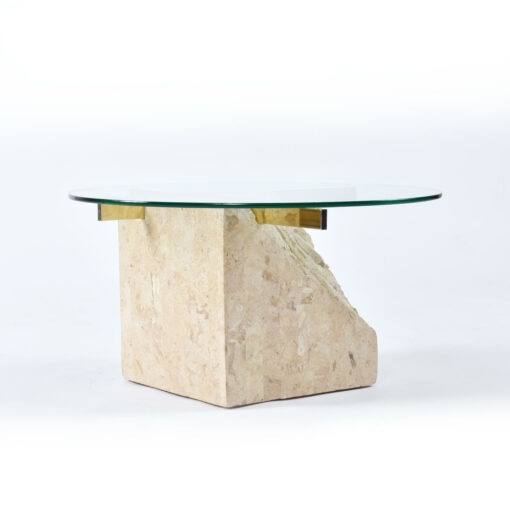 Travertine side table brass cantilever