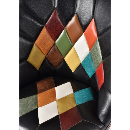 Original harlequin vinyl upholstery on whiskey barrel chair
