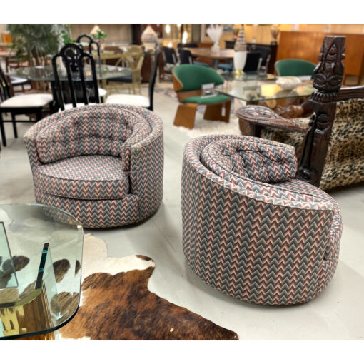 Pair swivel tub chairs with barrel backs