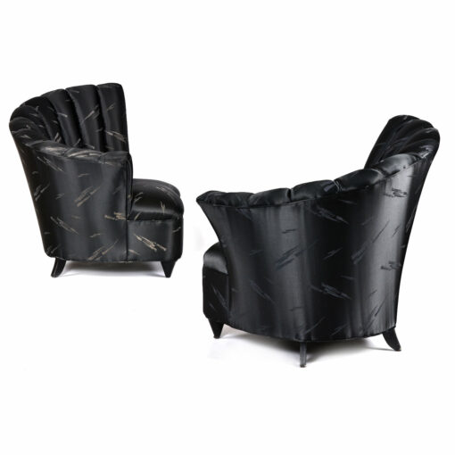 Barrel back slipper chairs with channeled fan design