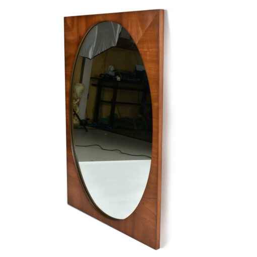 Oval inset walnut wall mirror