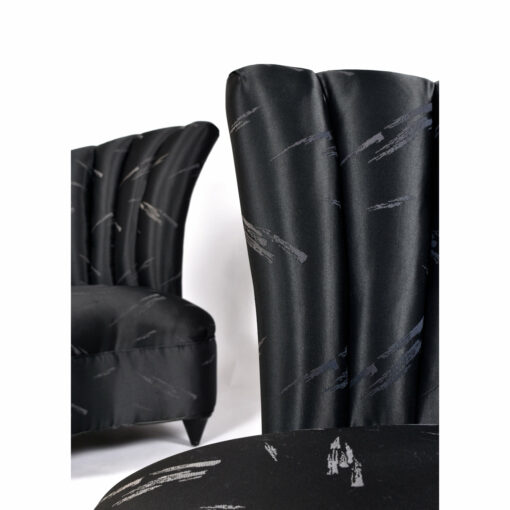 Black Post Modern lustrous fan back armchairs