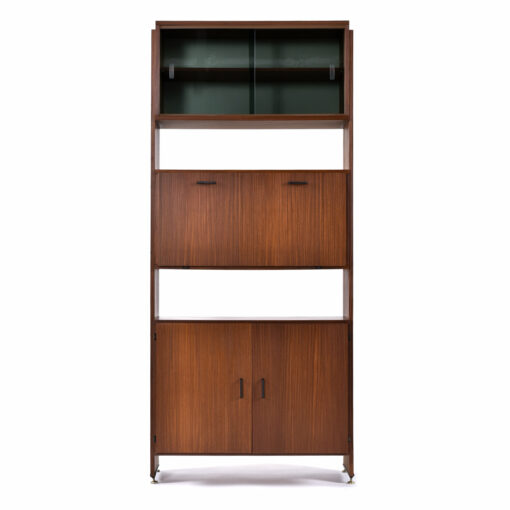 Mid-Century Modern bookcase with display case and secretary bar cabinet
