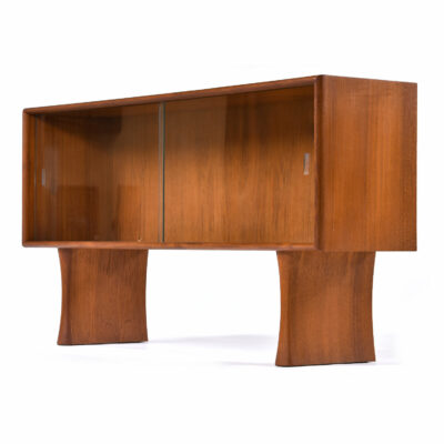 Danish teak display cabinet with sliding glass doors