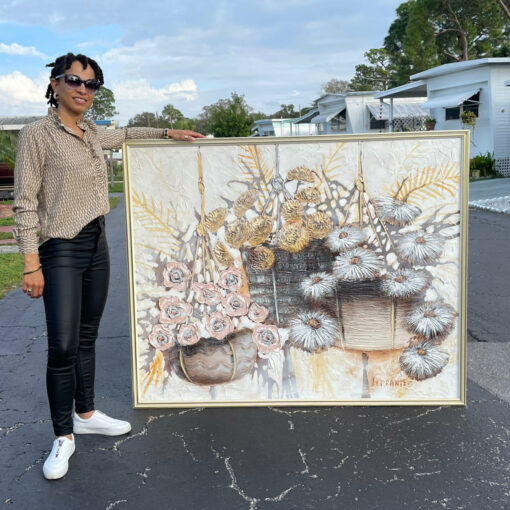 Large scale Mid-Century Modern floral painting by Ferrante