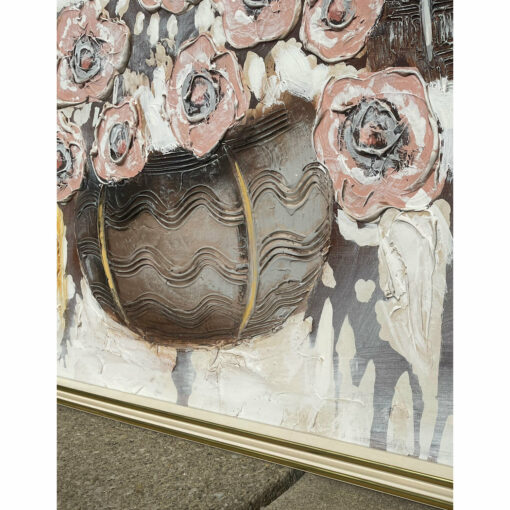 Heavily textured basket and flowers in Mid-Century Modern painting by Ferrante