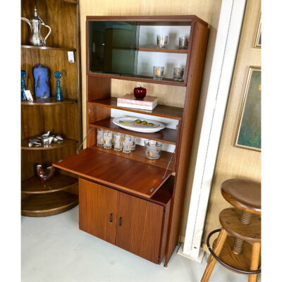 Mid-Century Modern bookcase with secretary desk bar and display cabinet