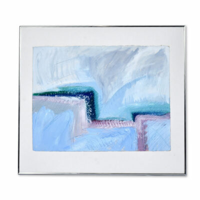 Blue and pink abstract expressionist drawing with white matte