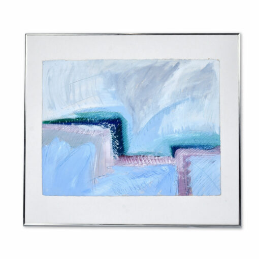 Blue and pink abstract expressionist drawing with white matte