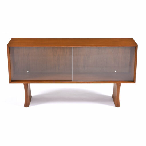 Refinished Mid-Century Modern Danish teak display cabinet with sliding glass doors