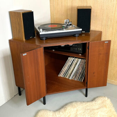 Space saving corner media cabinet