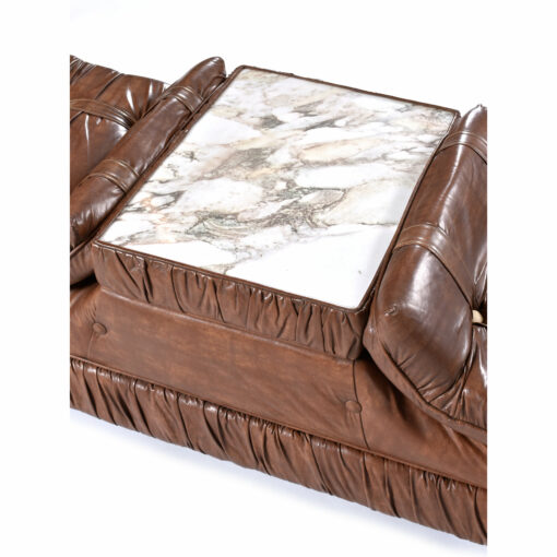 Original faux marble table top on vintage 1970s Mid-Century Modern bench