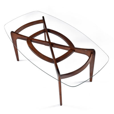 Glass top walnut wood dining table by Adrian Pearsall