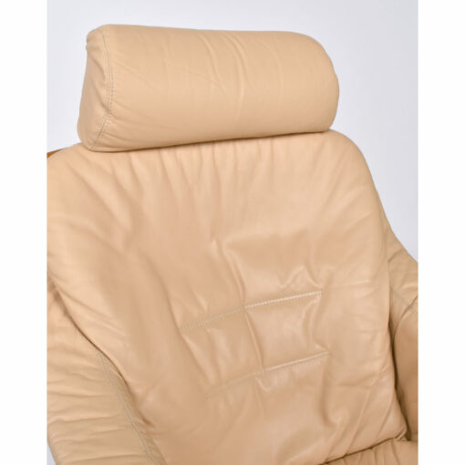 Beige leather seat back on Skipper Mobler sling chair