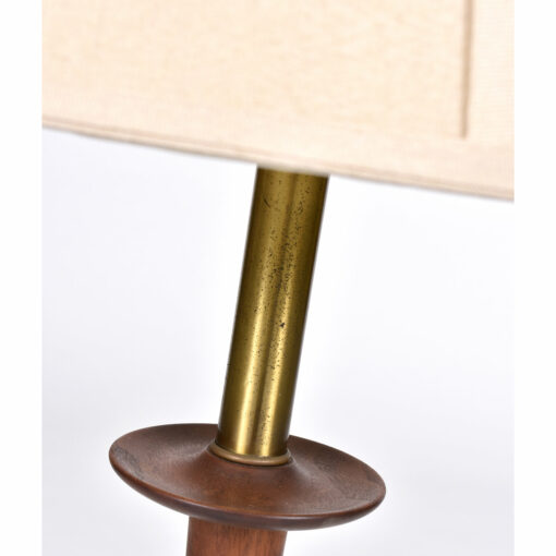 Brass neck on walnut Mid-Century Modern lamp